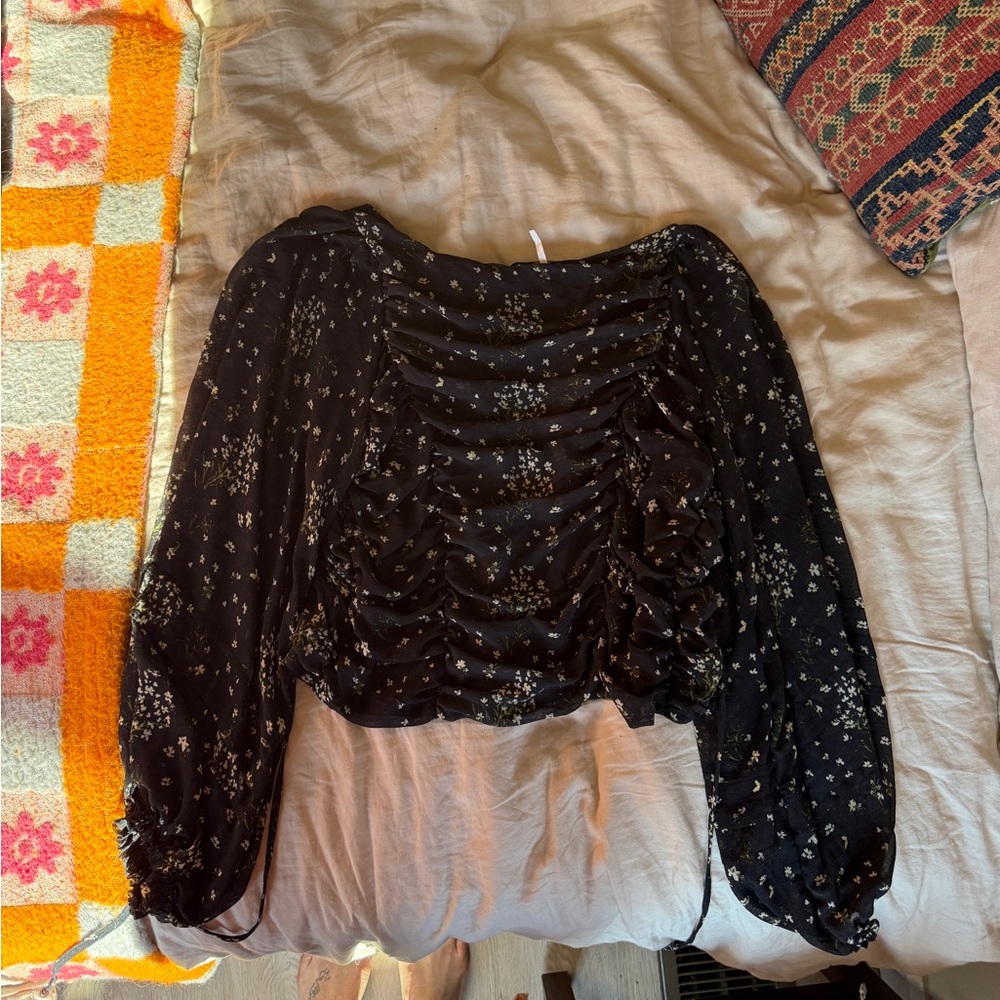 Free People Floral Open Back Blouse